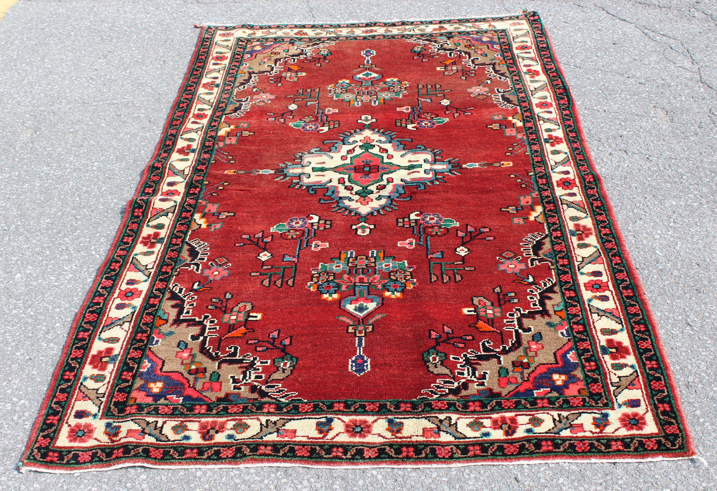 Red Beige 4x6 Vintage Rug | Tribal Oriental Persian Rug | Kazak Bohemian Rug | Handmade Rug