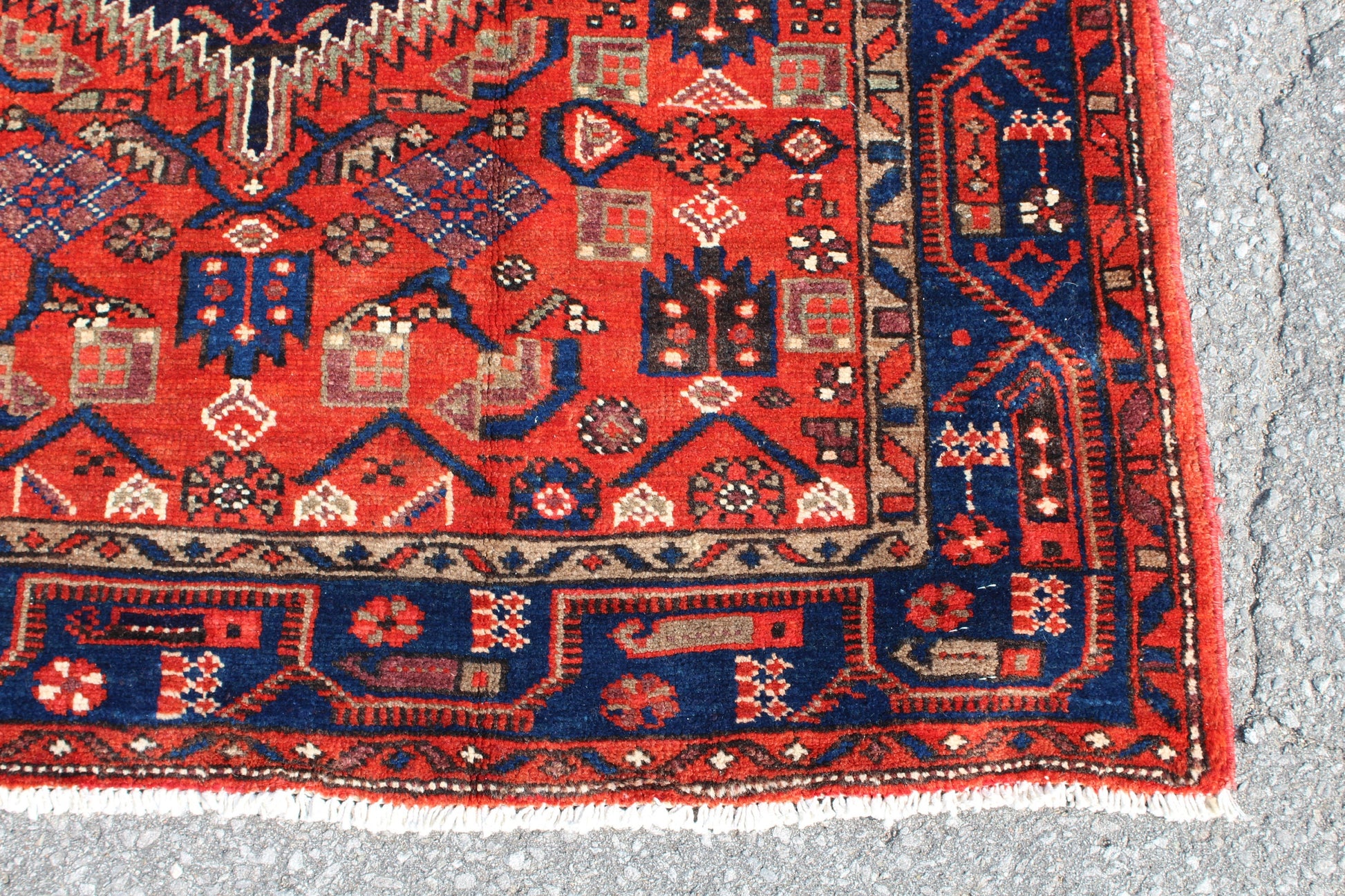 Red Blue 4x7 Vintage Rug | Tribal Oriental Persian Rug | Kazak Bohemian Rug | Handmade Rug