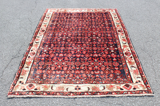 Red Beige 5x7 Vintage Rug | Tribal Oriental Persian Rug | Afghan Bohemian Rug | Handmade Rug