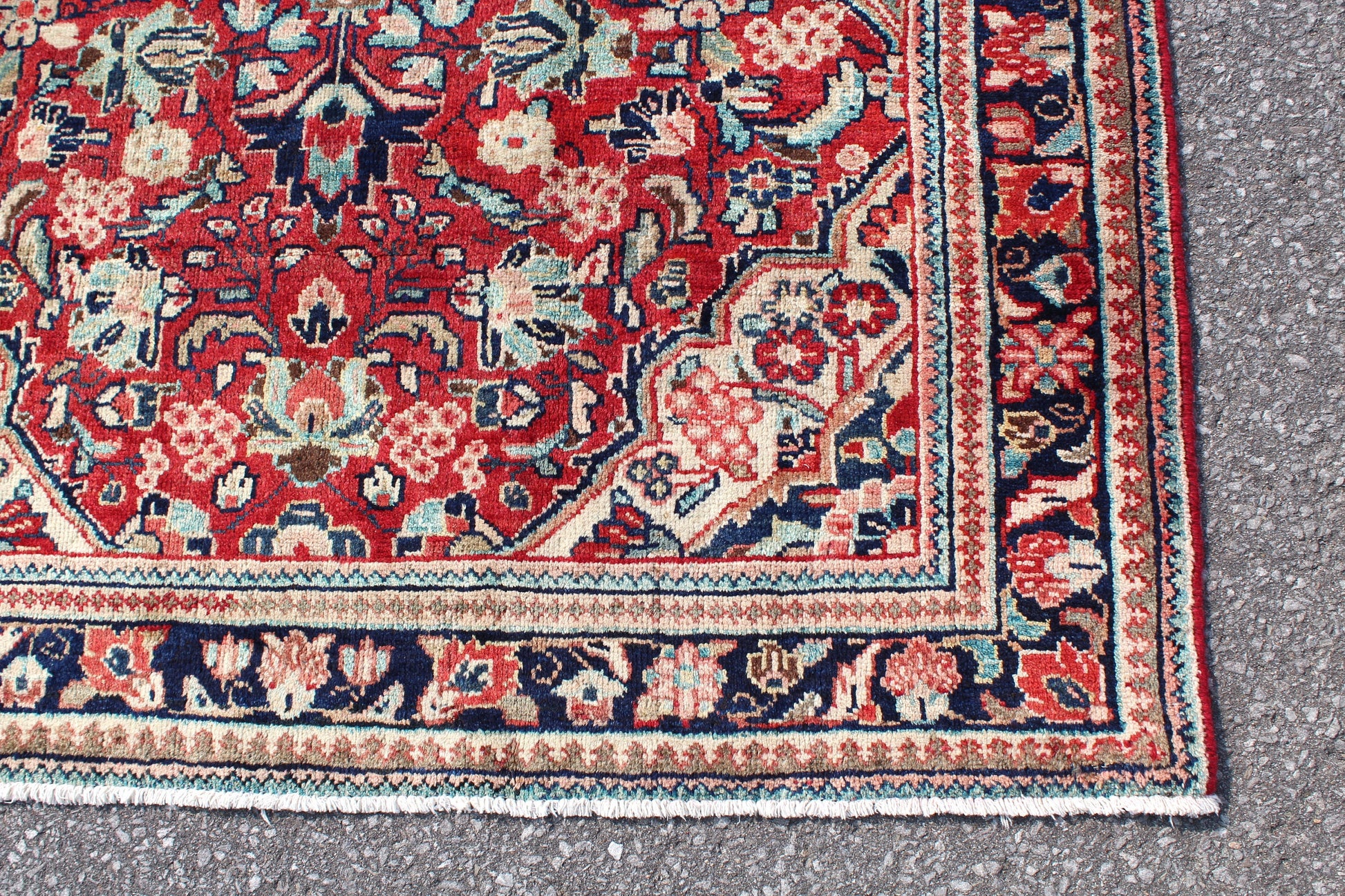 Red Navy Blue 4x7 Vintage One of a Kind Rug