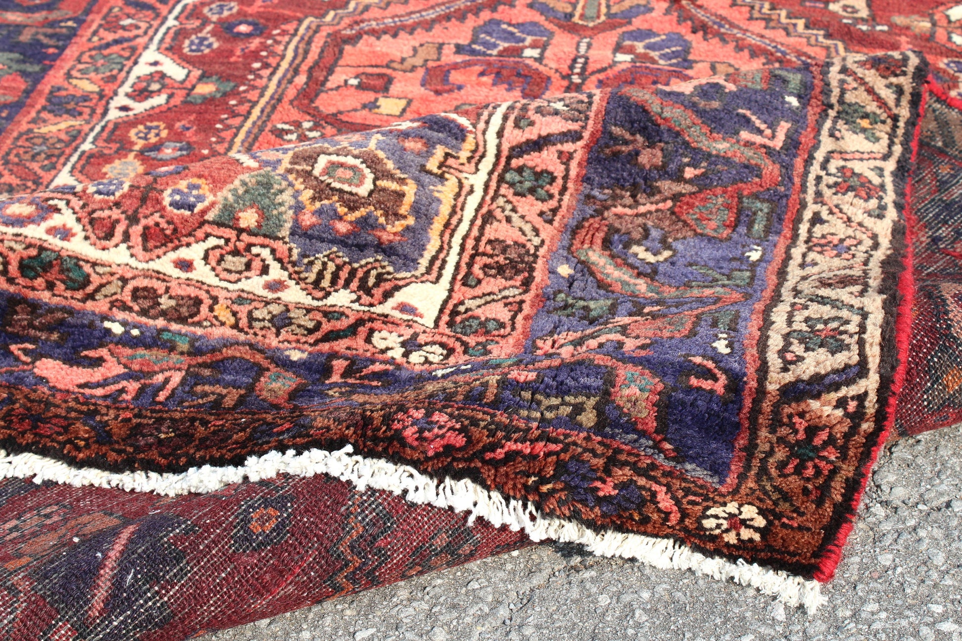 Oriental One of a Kind Persian Style Rug 4x7 feet Red Blue