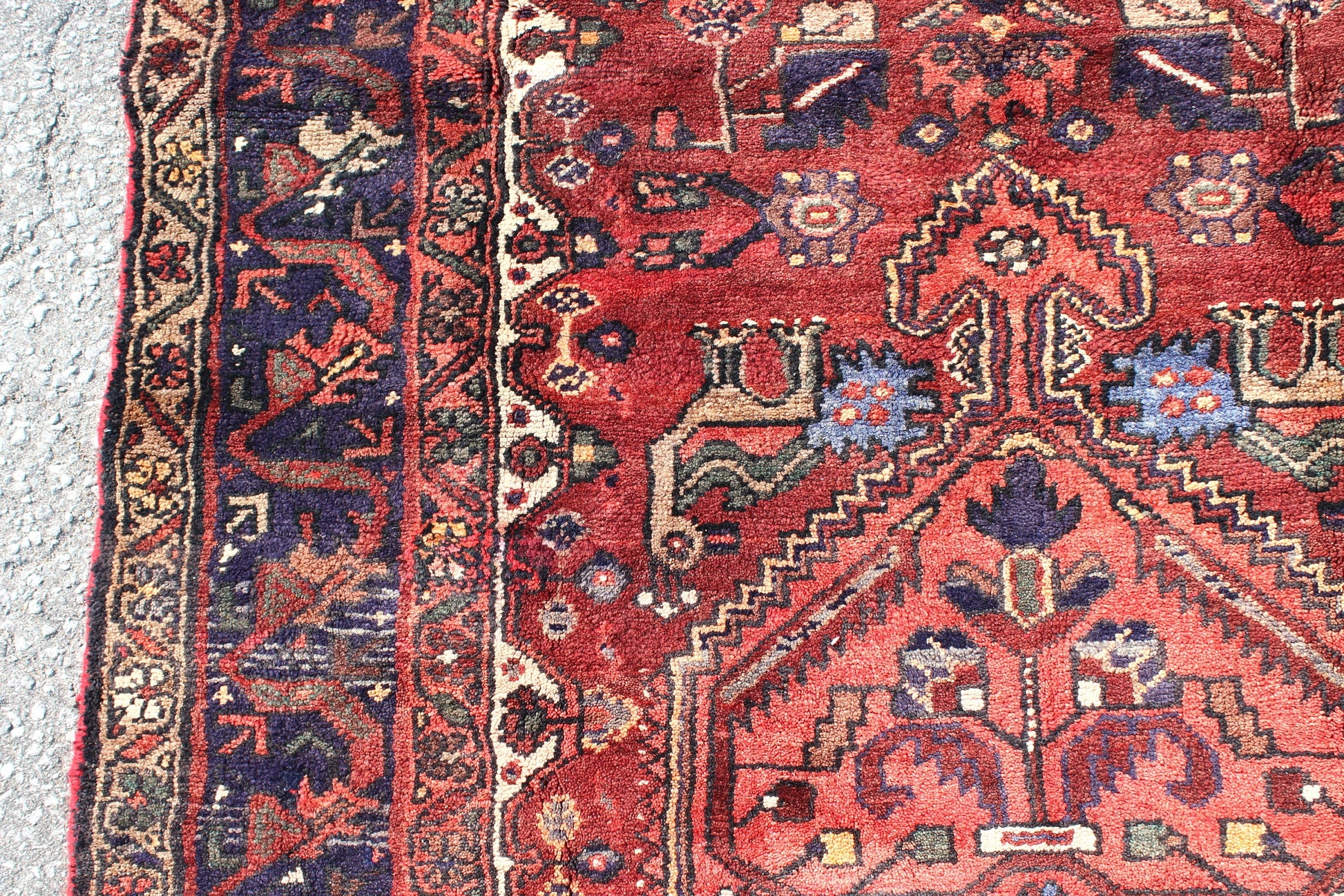 Oriental One of a Kind Persian Style Rug 4x7 feet Red Blue