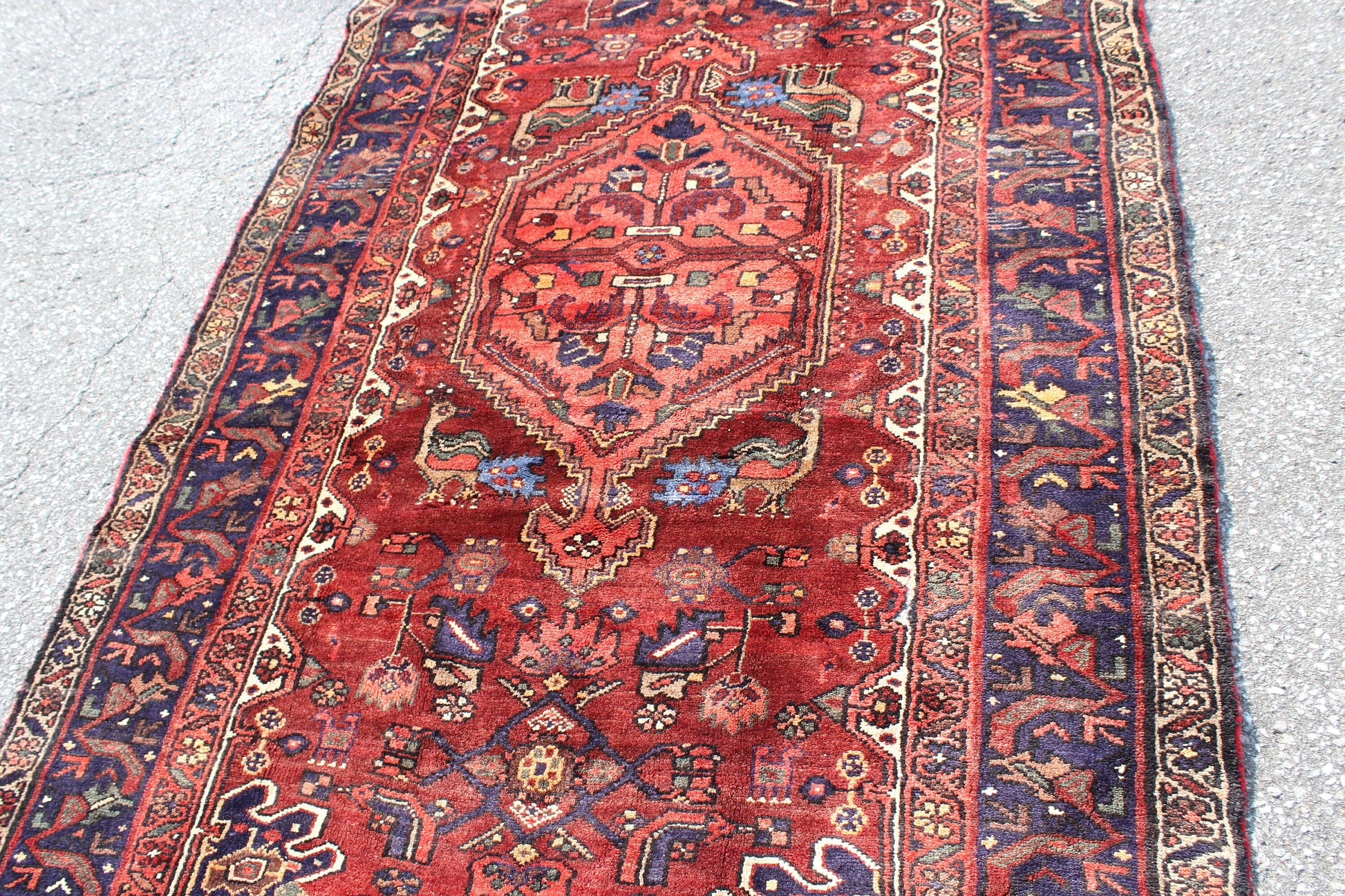 Oriental One of a Kind Persian Style Rug 4x7 feet Red Blue
