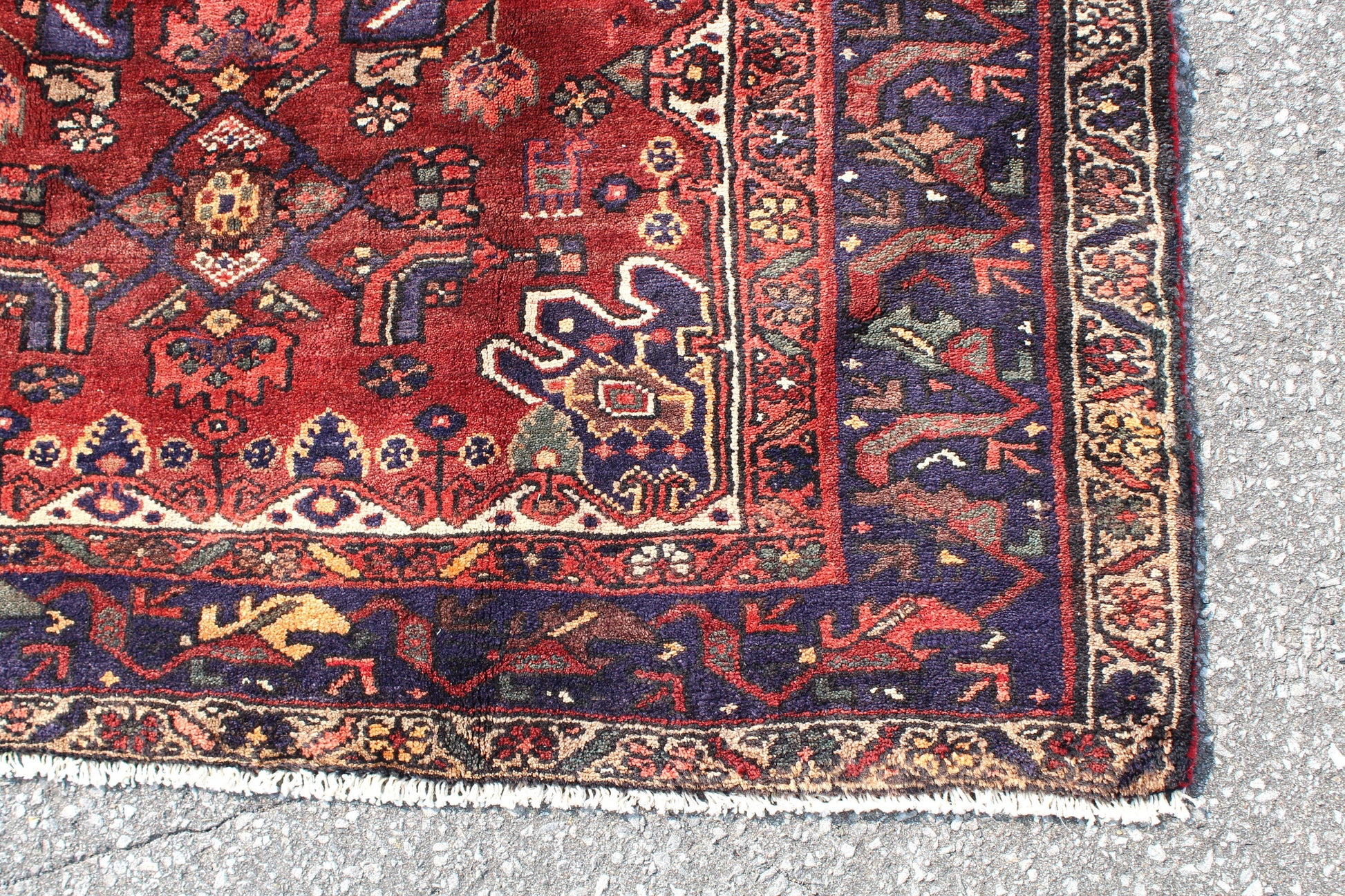 Oriental One of a Kind Persian Style Rug 4x7 feet Red Blue