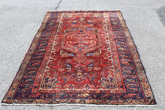 Oriental One of a Kind Persian Style Rug 4x7 feet Red Blue