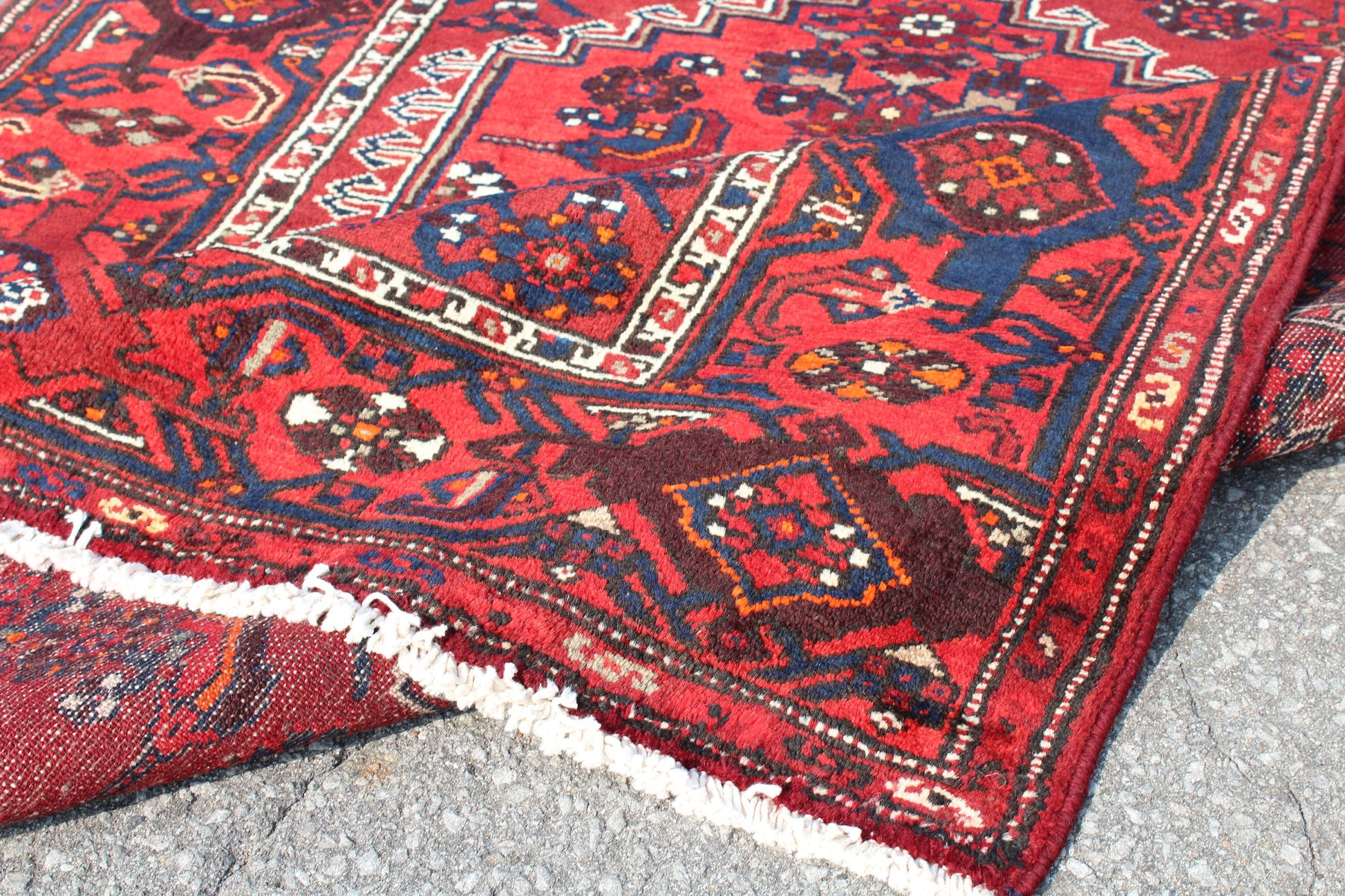 Bright Red 4x7 Vintage Tribal Persian Style Handmade Wool Rug