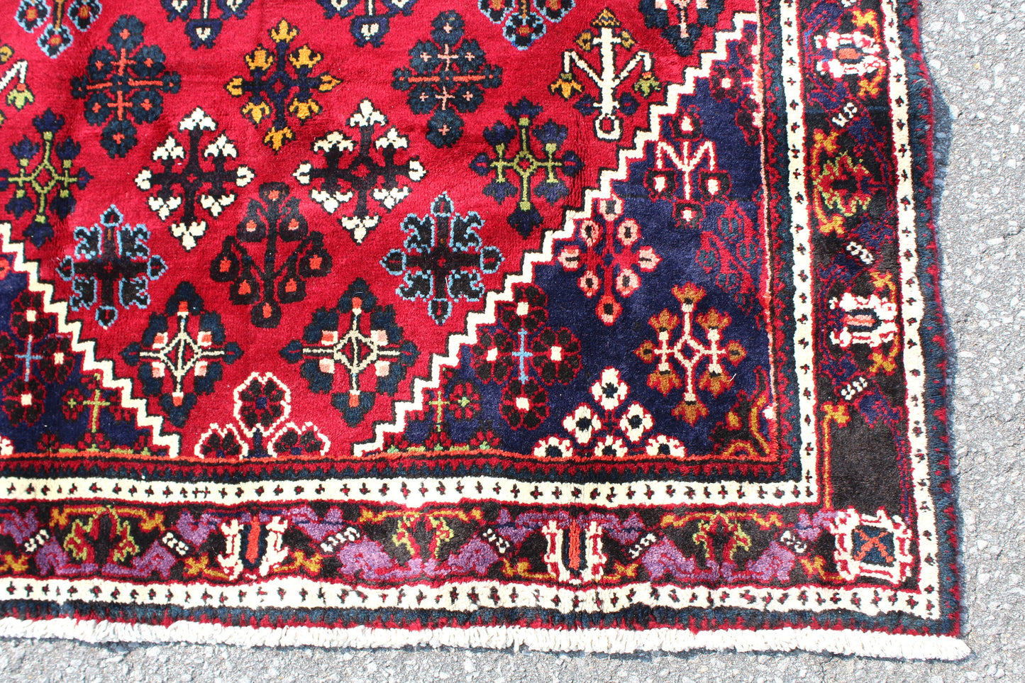 Red Navy Blue 4x7 Vintage Tribal Persian Handmade Rug