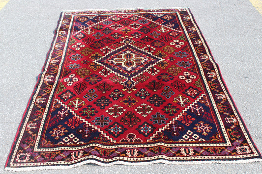 Red Navy Blue 4x7 Vintage Tribal Persian Handmade Rug