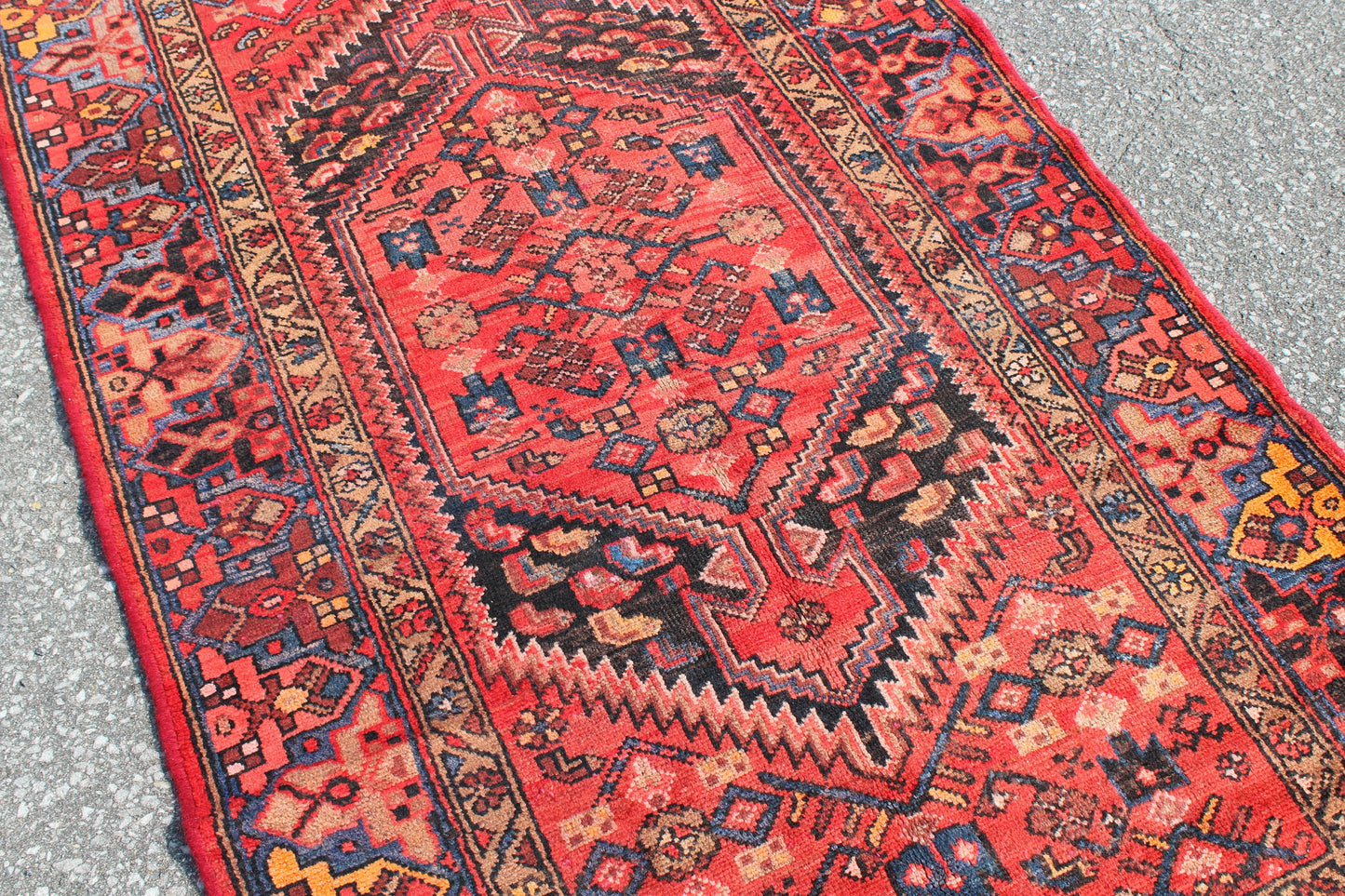 Red Blue 4x7 Vintage Tribal Handmade Rug