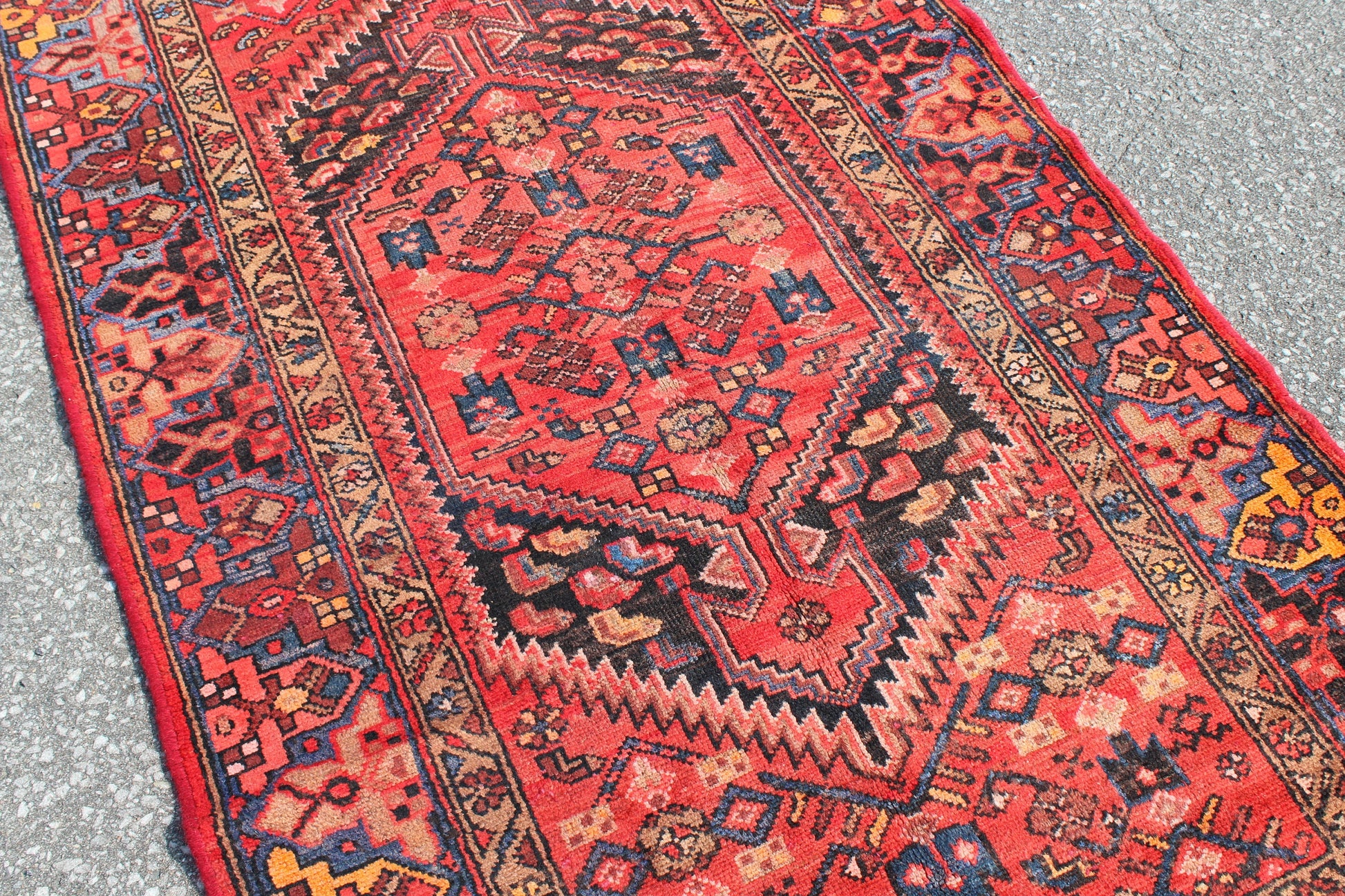 Red Blue 4x7 Vintage Tribal Handmade Rug