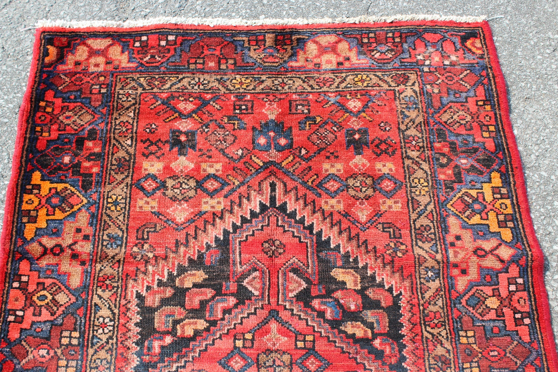 Red Blue 4x7 Vintage Tribal Handmade Rug