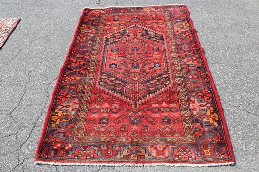 Red Blue 4x7 Vintage Tribal Handmade Rug