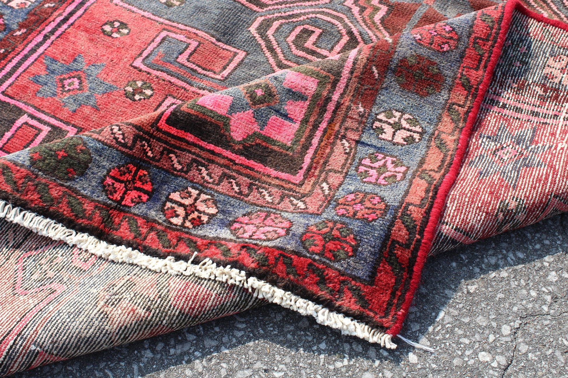 Red Blue 4x7 Vintage Tribal Wool Area Rug