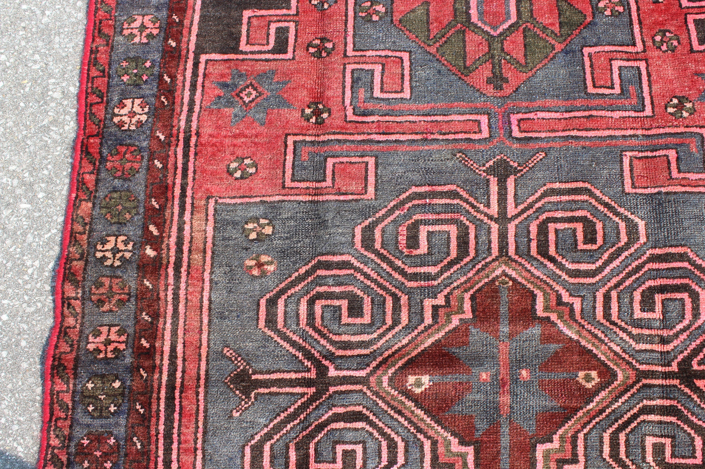 Red Blue 4x7 Vintage Tribal Wool Area Rug