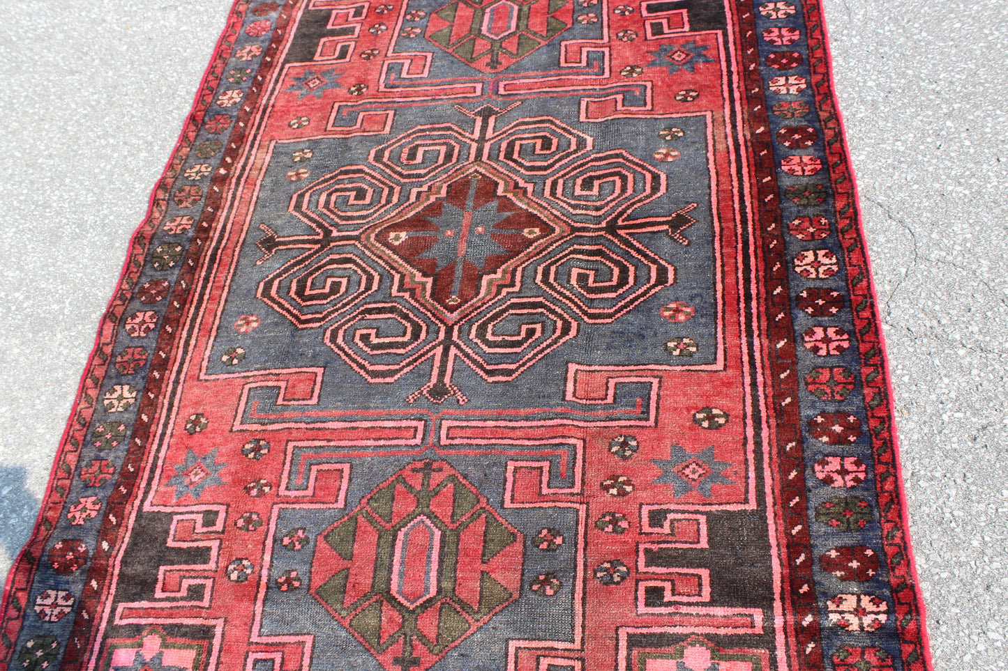 Red Blue 4x7 Vintage Tribal Wool Area Rug