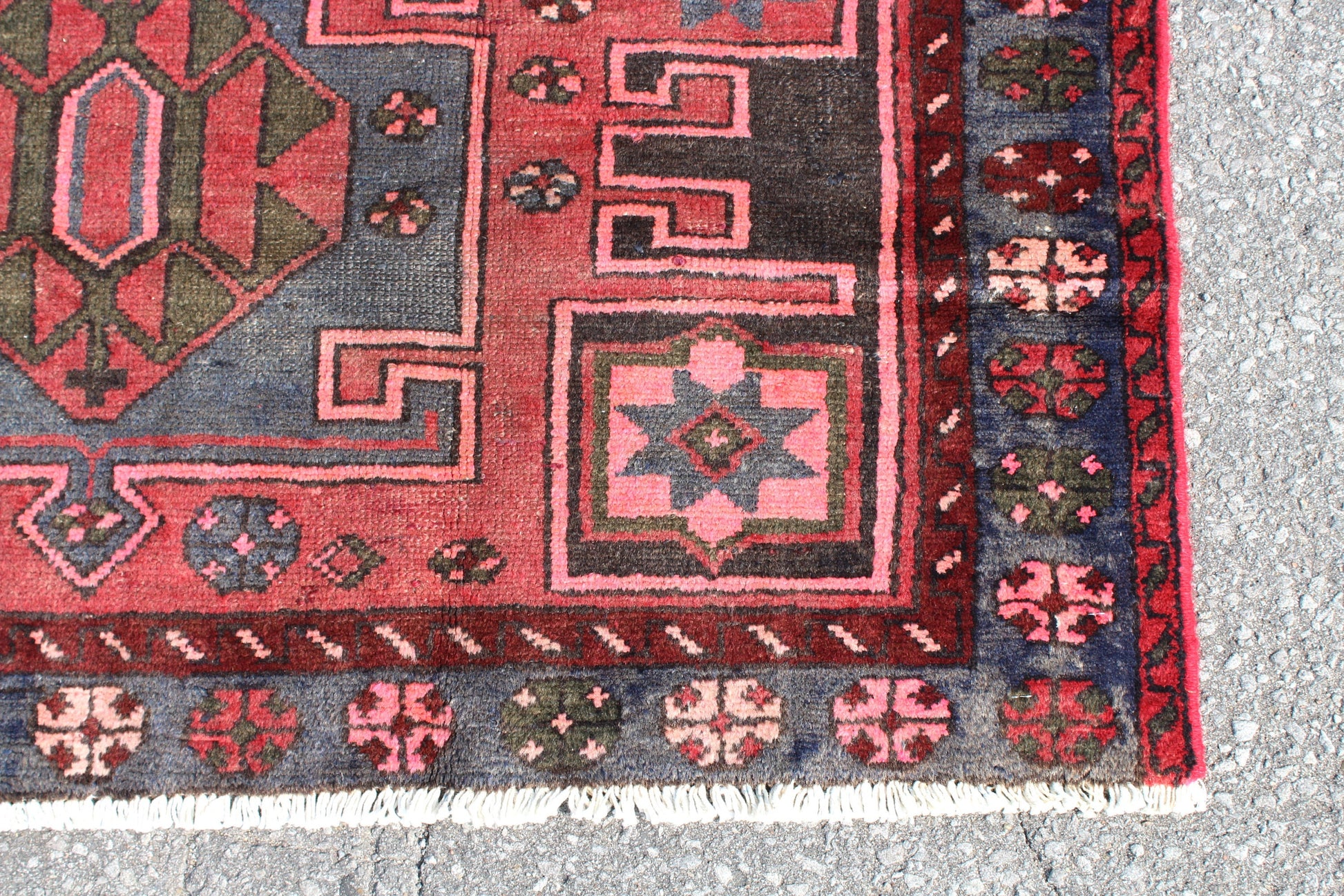 Red Blue 4x7 Vintage Tribal Wool Area Rug