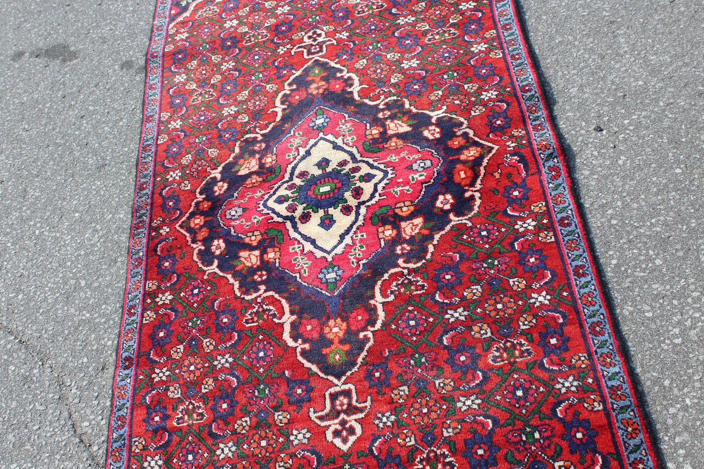Red Blue 3x7 Vintage Tribal Wool Area Rug
