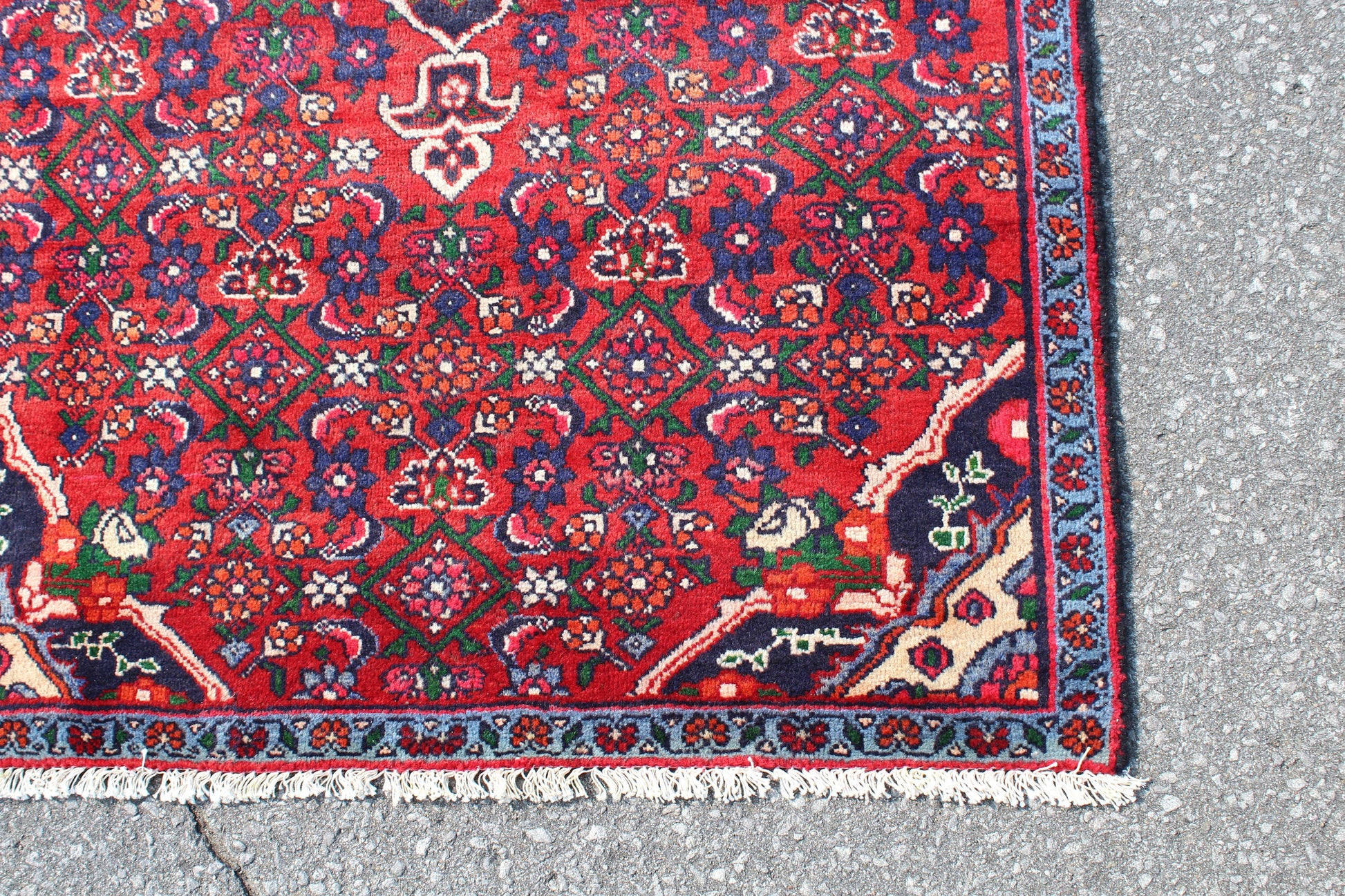 Red Blue 3x7 Vintage Tribal Wool Area Rug