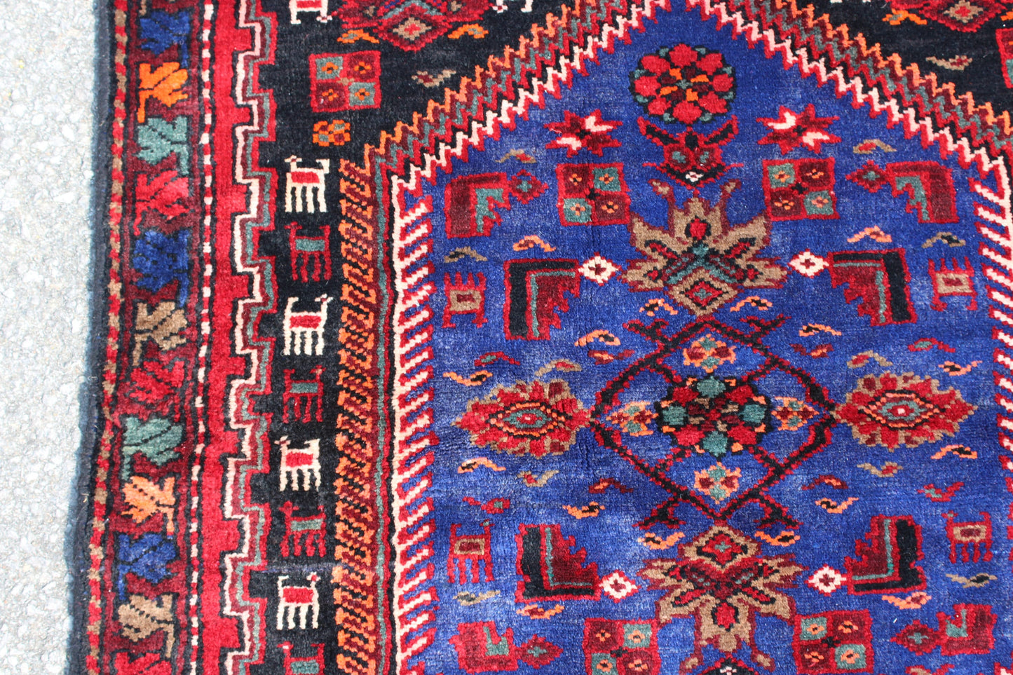 Red Black 3x7 Vintage Hand Knotted Rug