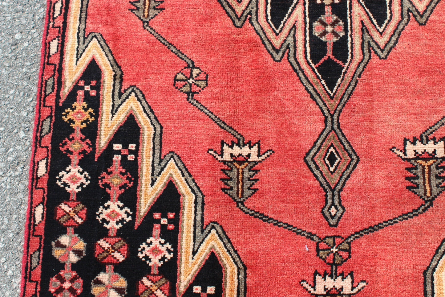 Red Handmade Rug with Black Corner | 4x6 Wool Turkish