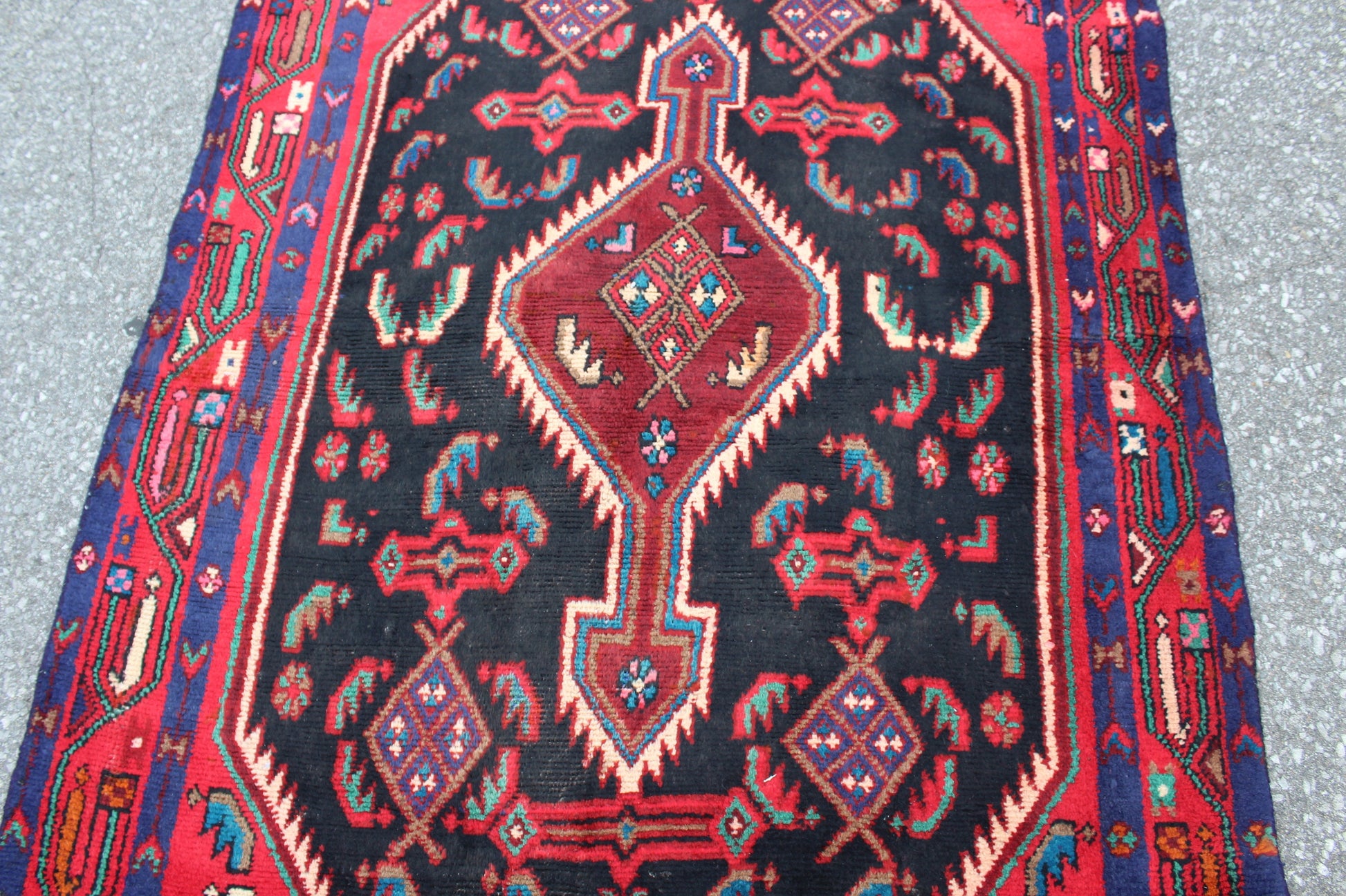 Navy Bright Red Black 3x7 High Pile Handmade Turkish Persian Rug