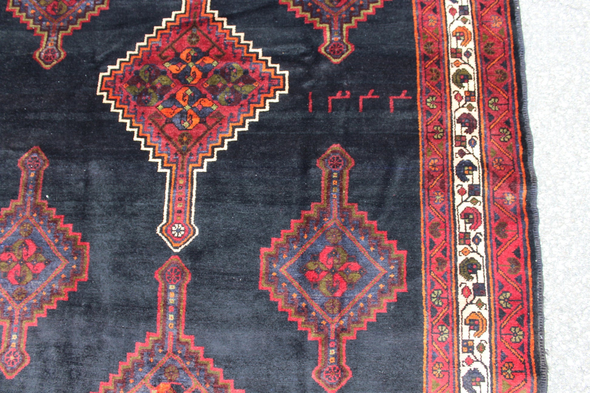 Navy Blue Rug with Red Border 5x6 Hand Knotted Tribal Rug