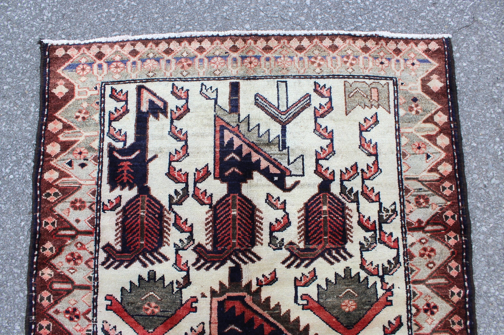 Earth Toned Ivory Rust 3x5 Handmade Vintage Turkish Area Rug