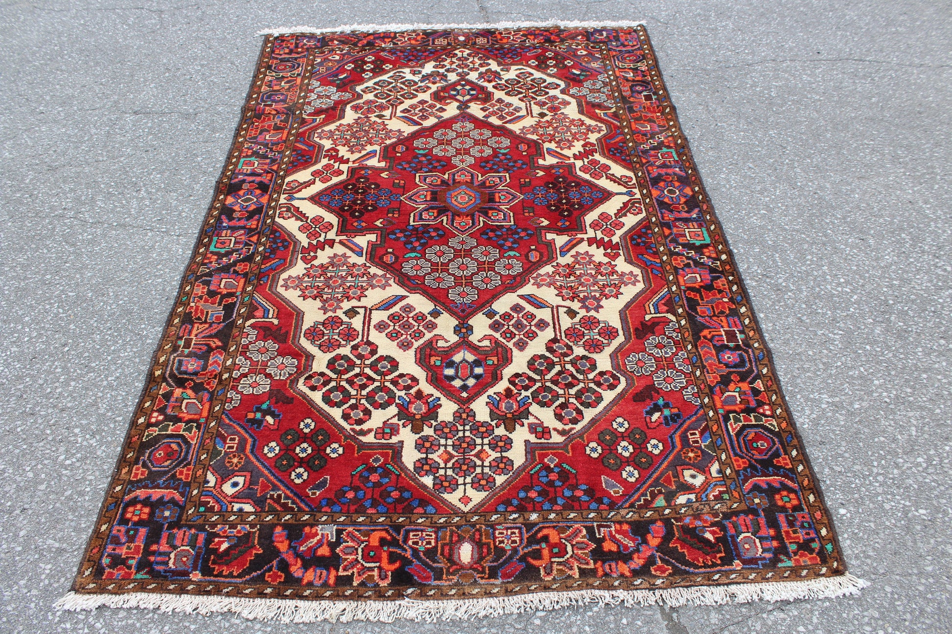 Red Beige 4x7 Vintage Hand Knotted Rug