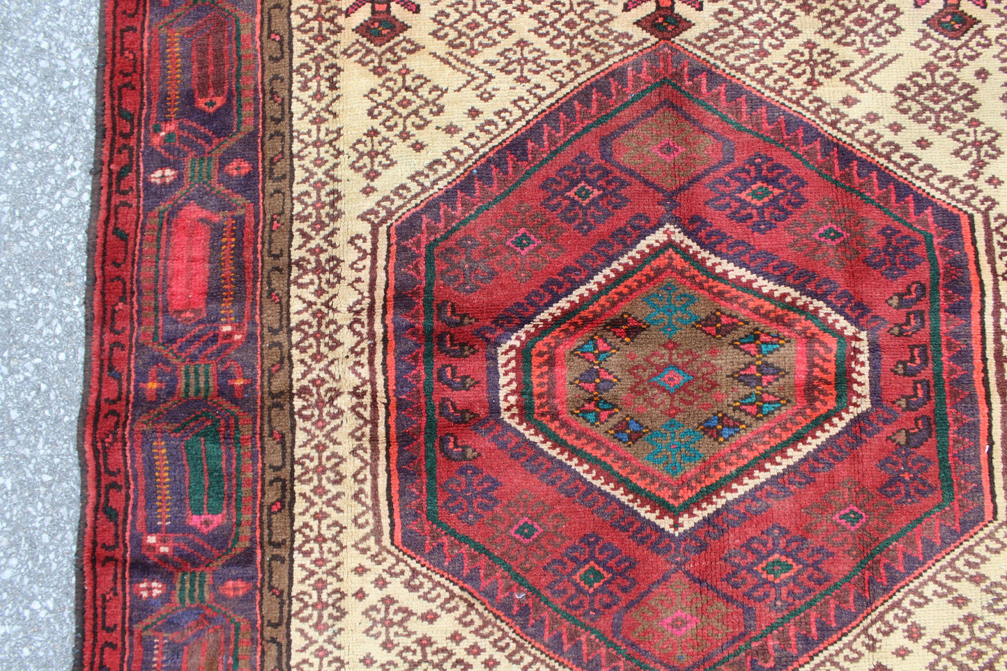 Red Cream Rug 4x7 Vintage Tribal Persian Turkish Handmade