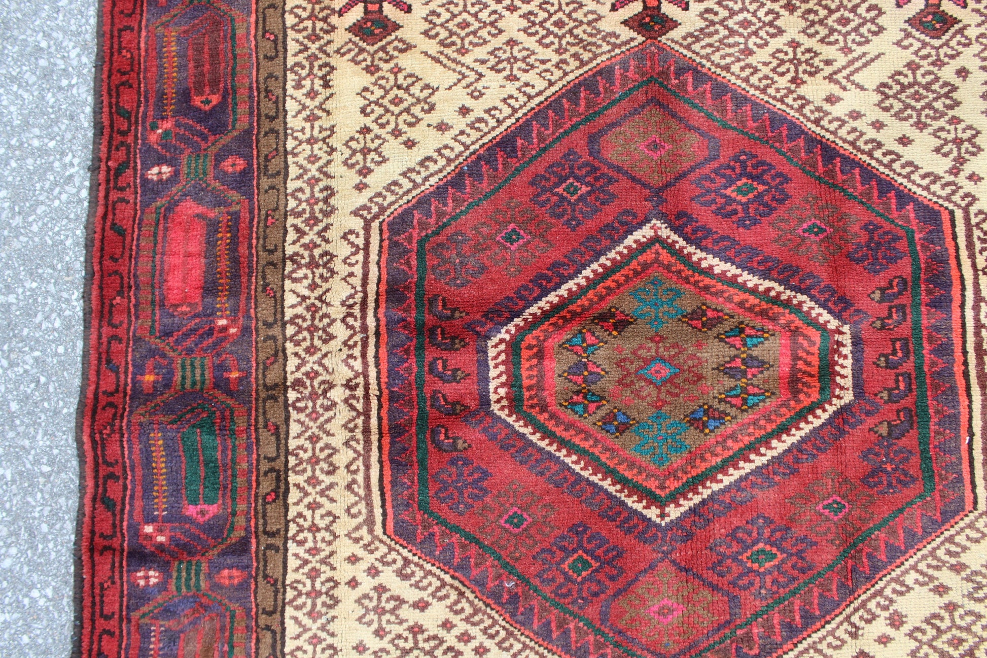 Red Cream Rug 4x7 Vintage Tribal Persian Turkish Handmade