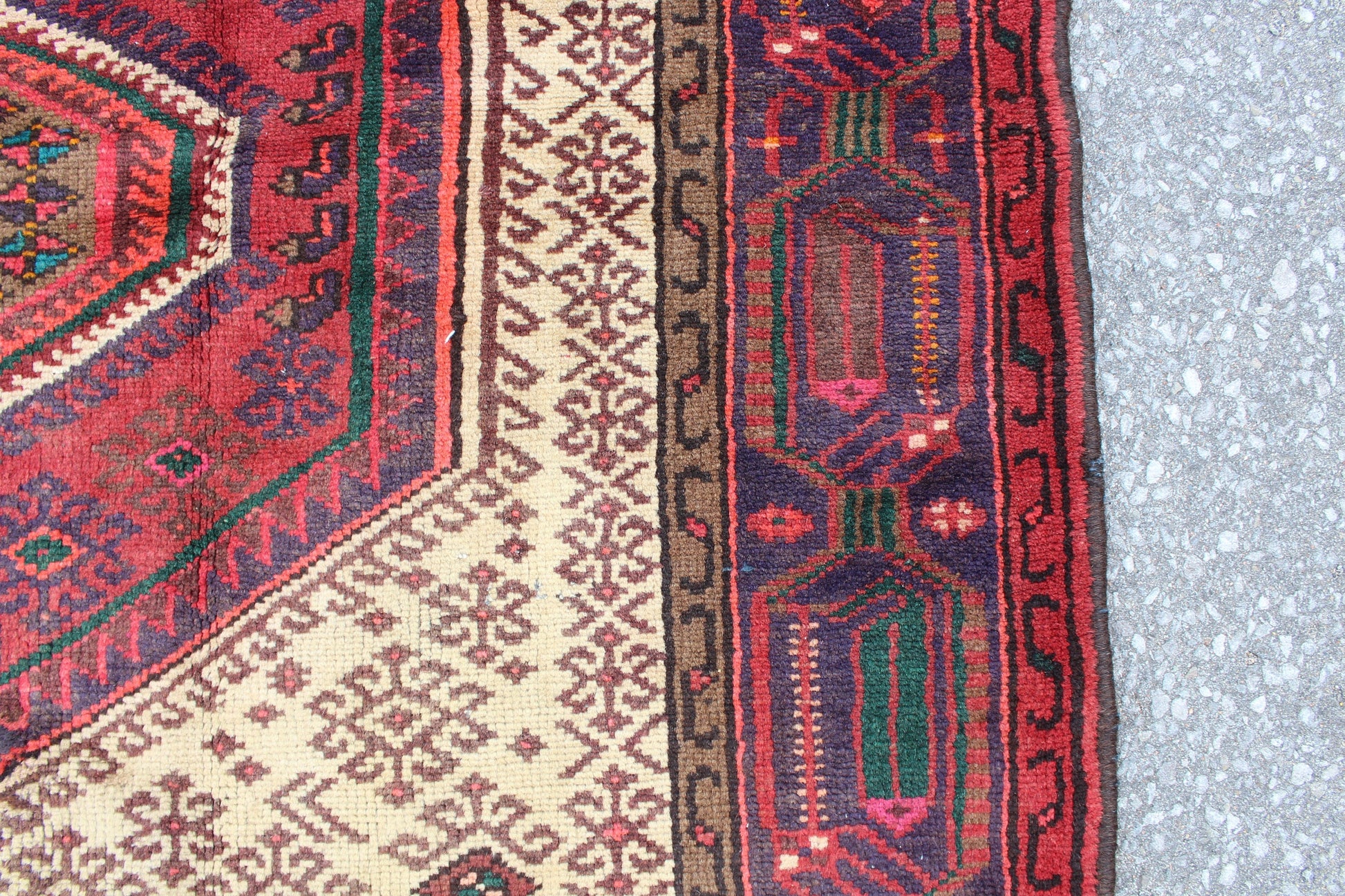 Red Cream Rug 4x7 Vintage Tribal Persian Turkish Handmade