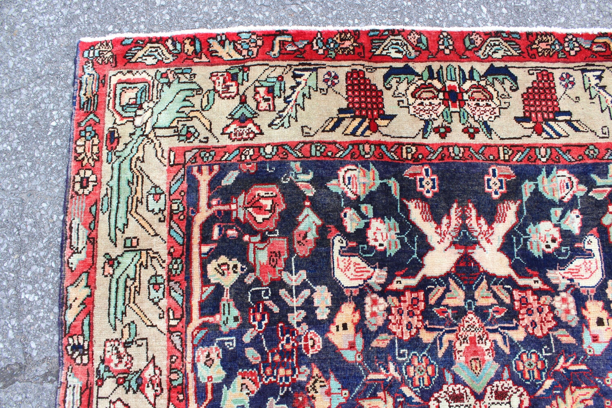 Navy Blue Oriental Rug with Beige Border | One of a Kind Handmade Rug
