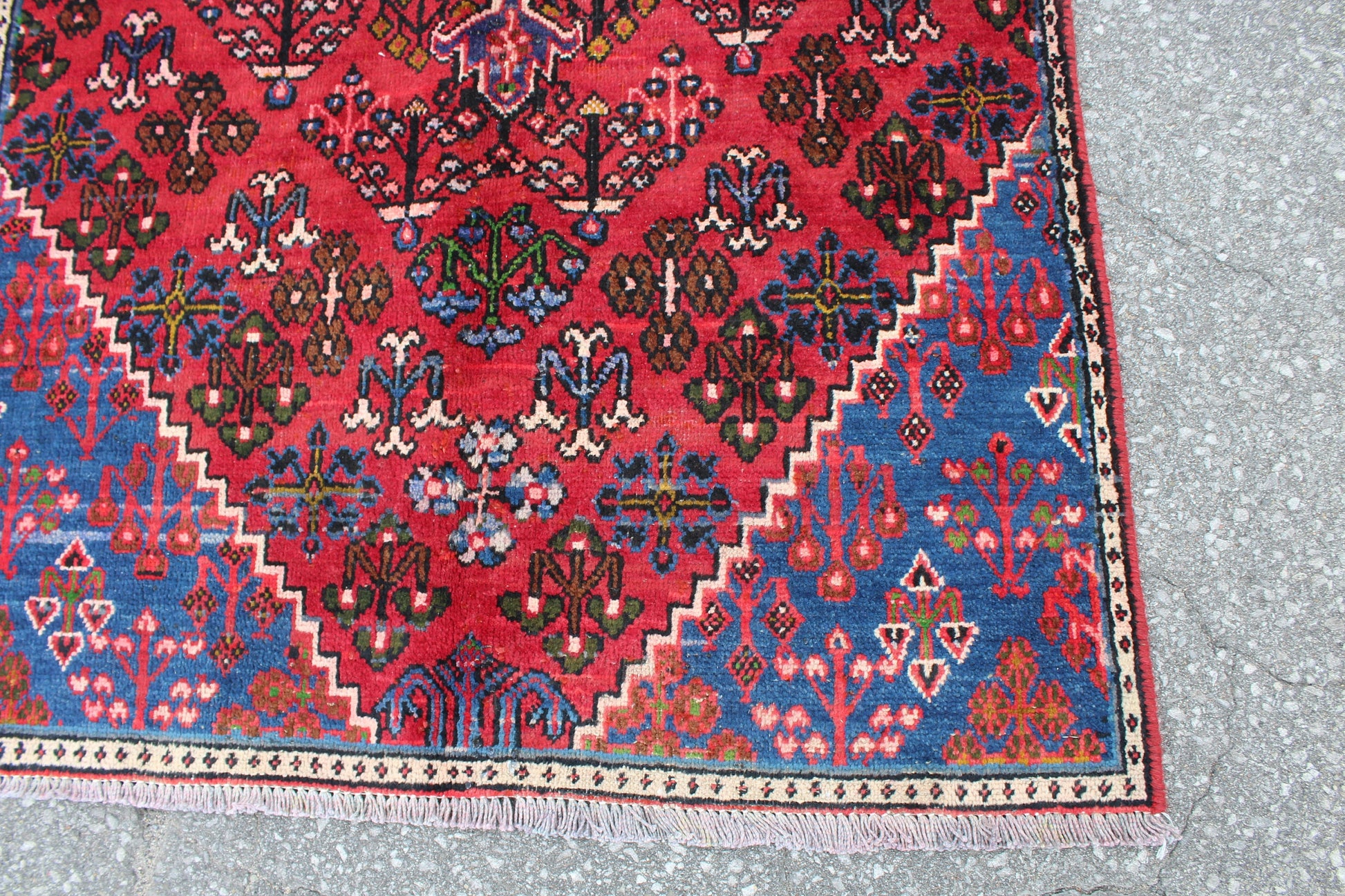 Bright Red Blue 3x6 Long Handmade Rug | Kitchen Hallway