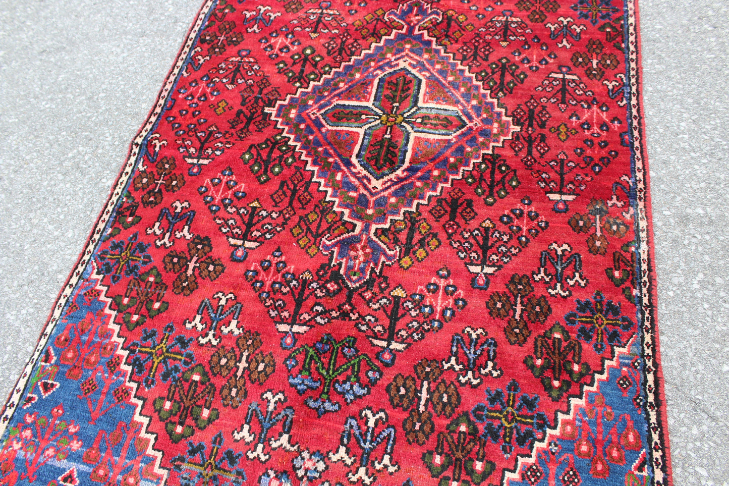 Bright Red Blue 3x6 Long Handmade Rug | Kitchen Hallway