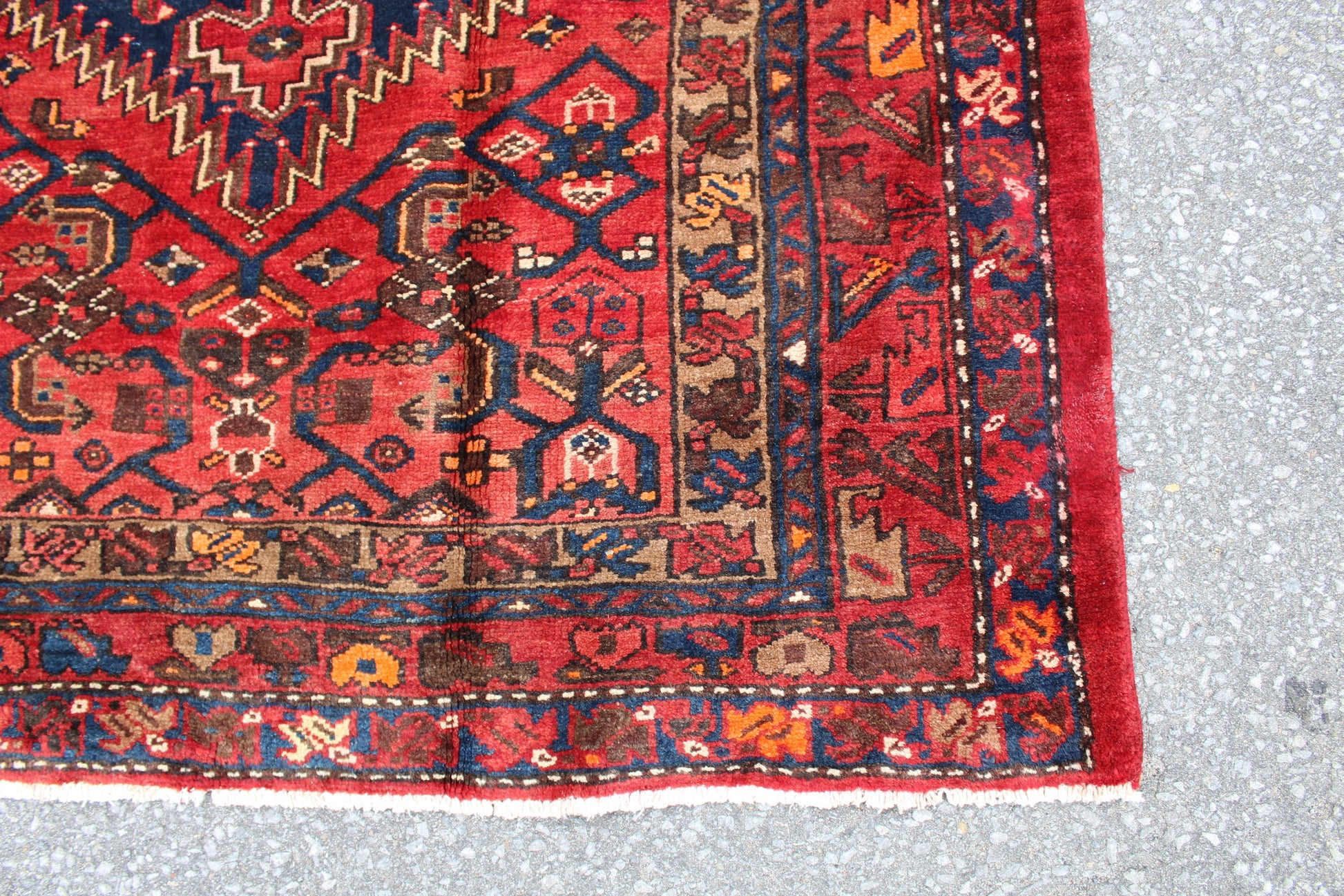 Red Blue 4x7 Vintage Handmade Rug