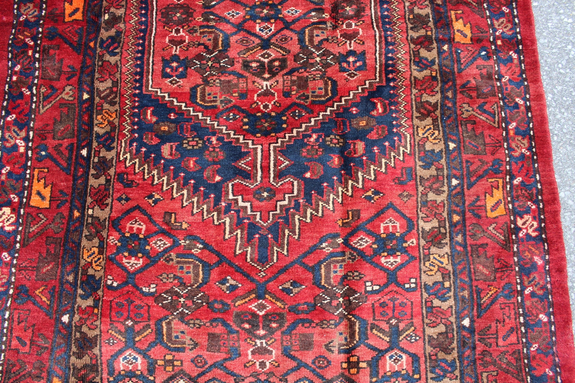 Red Blue 4x7 Vintage Handmade Rug