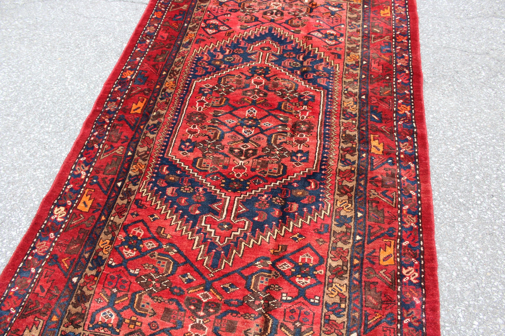 Red Blue 4x7 Vintage Handmade Rug