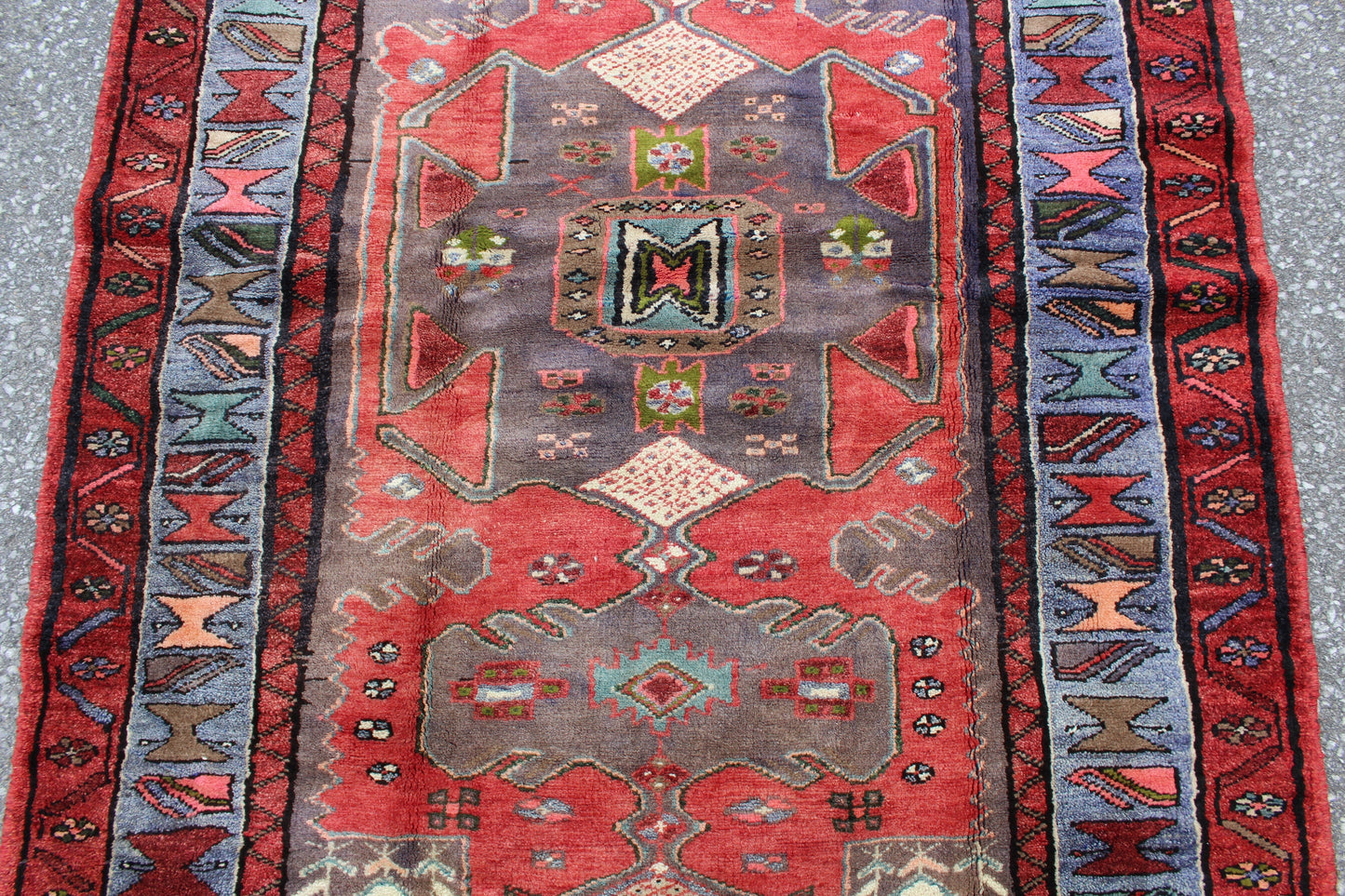 Red Rug with Blue Border 4x6 | Central Persian Style Medallion