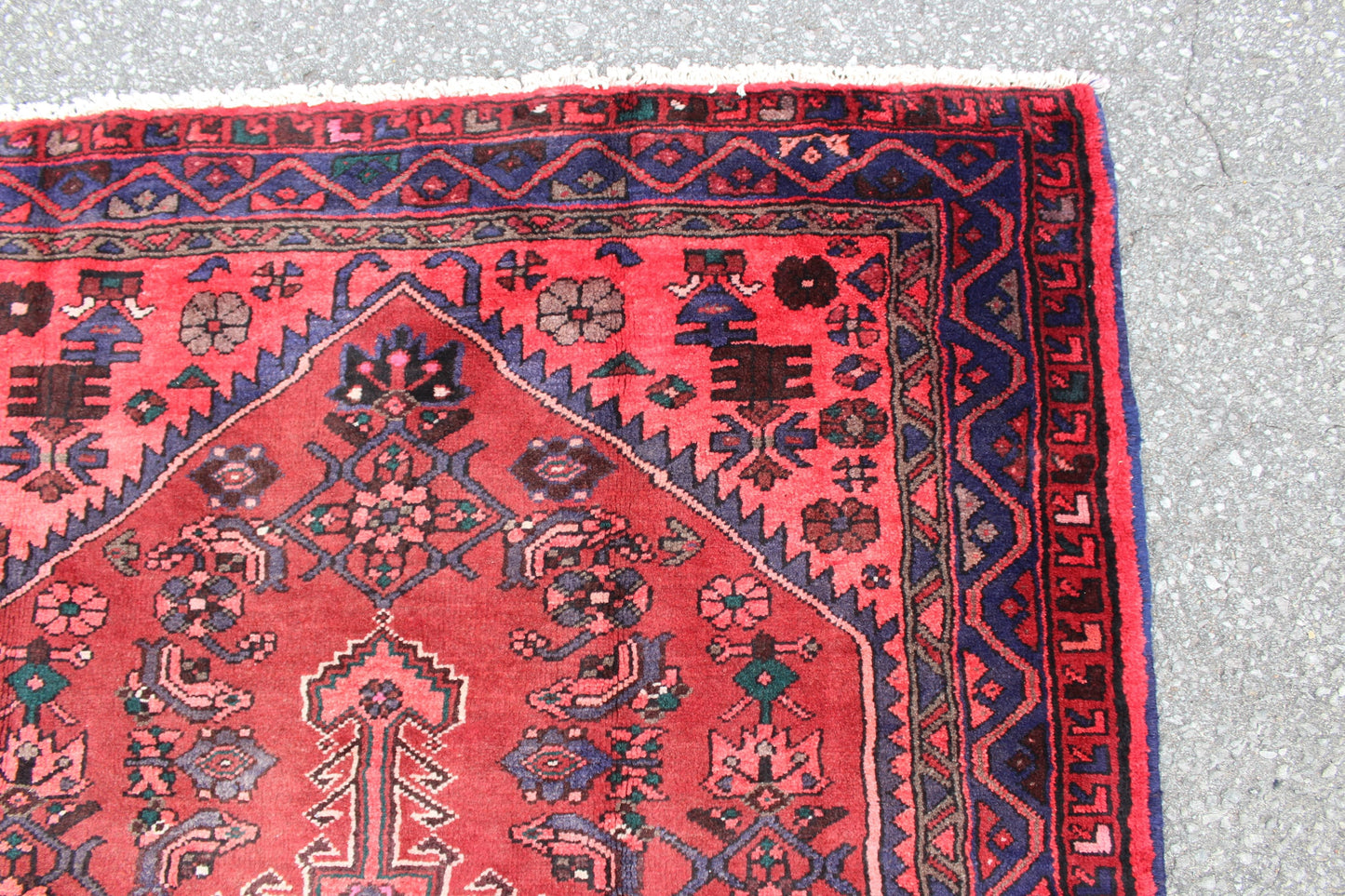 Bring Pink Red Blue 4x7 Vintage One of a Kind Hand Knotted Rug