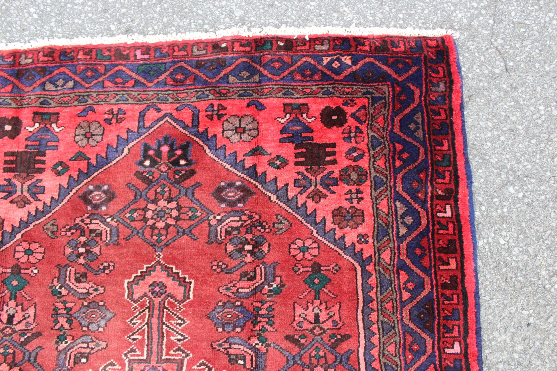 Bring Pink Red Blue 4x7 Vintage One of a Kind Hand Knotted Rug