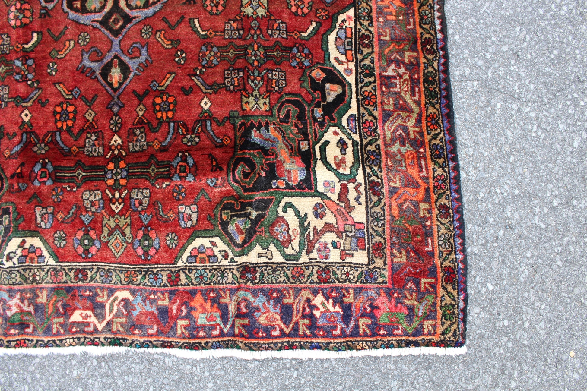 Red White 4x6 Vintage Tribal One of a Kind Rug