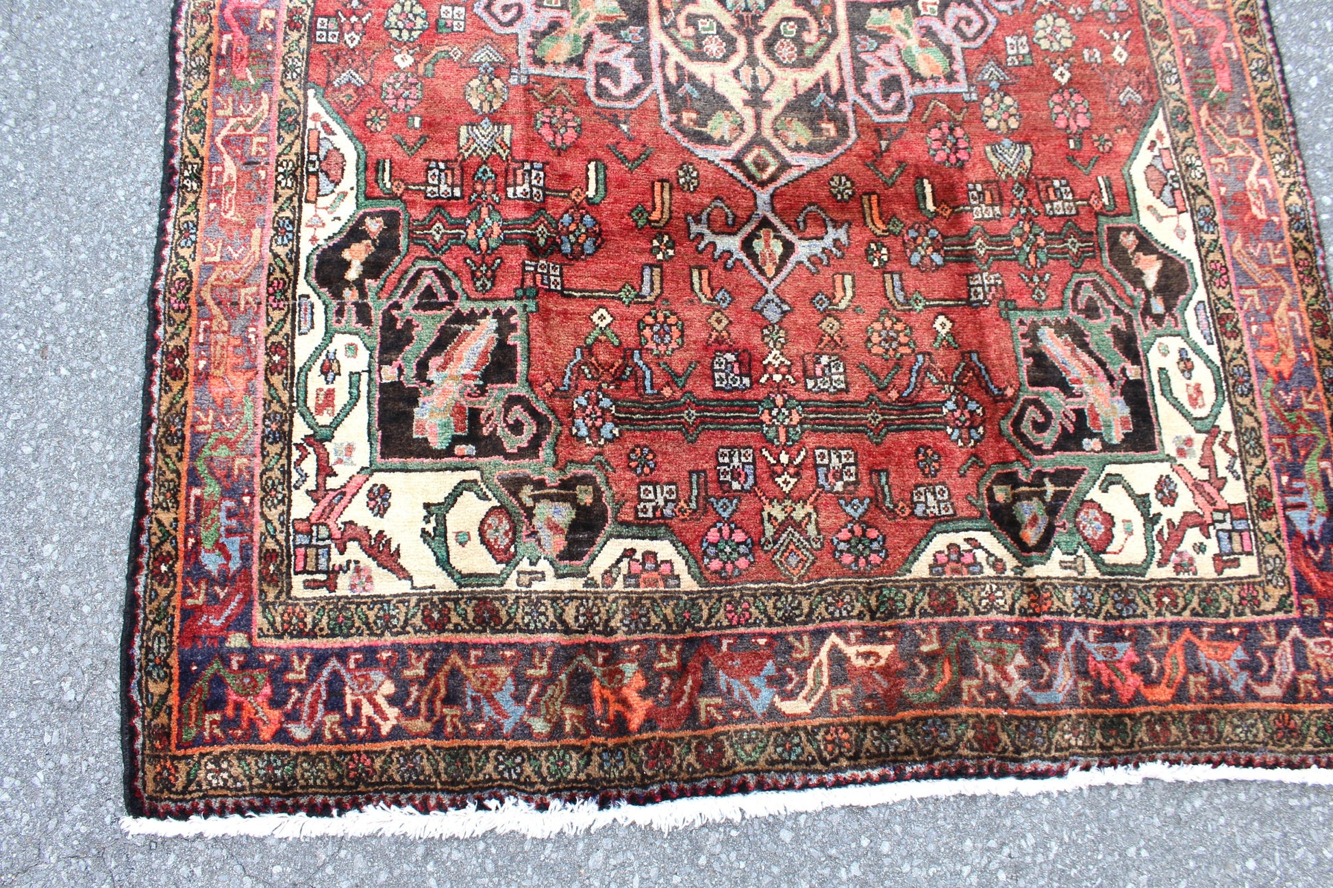 Red White 4x6 Vintage Tribal One of a Kind Rug
