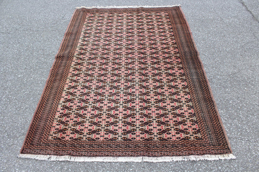 Light Pink Brown Rug with Repetitive Geometric Design | Hand Knotted Turkish