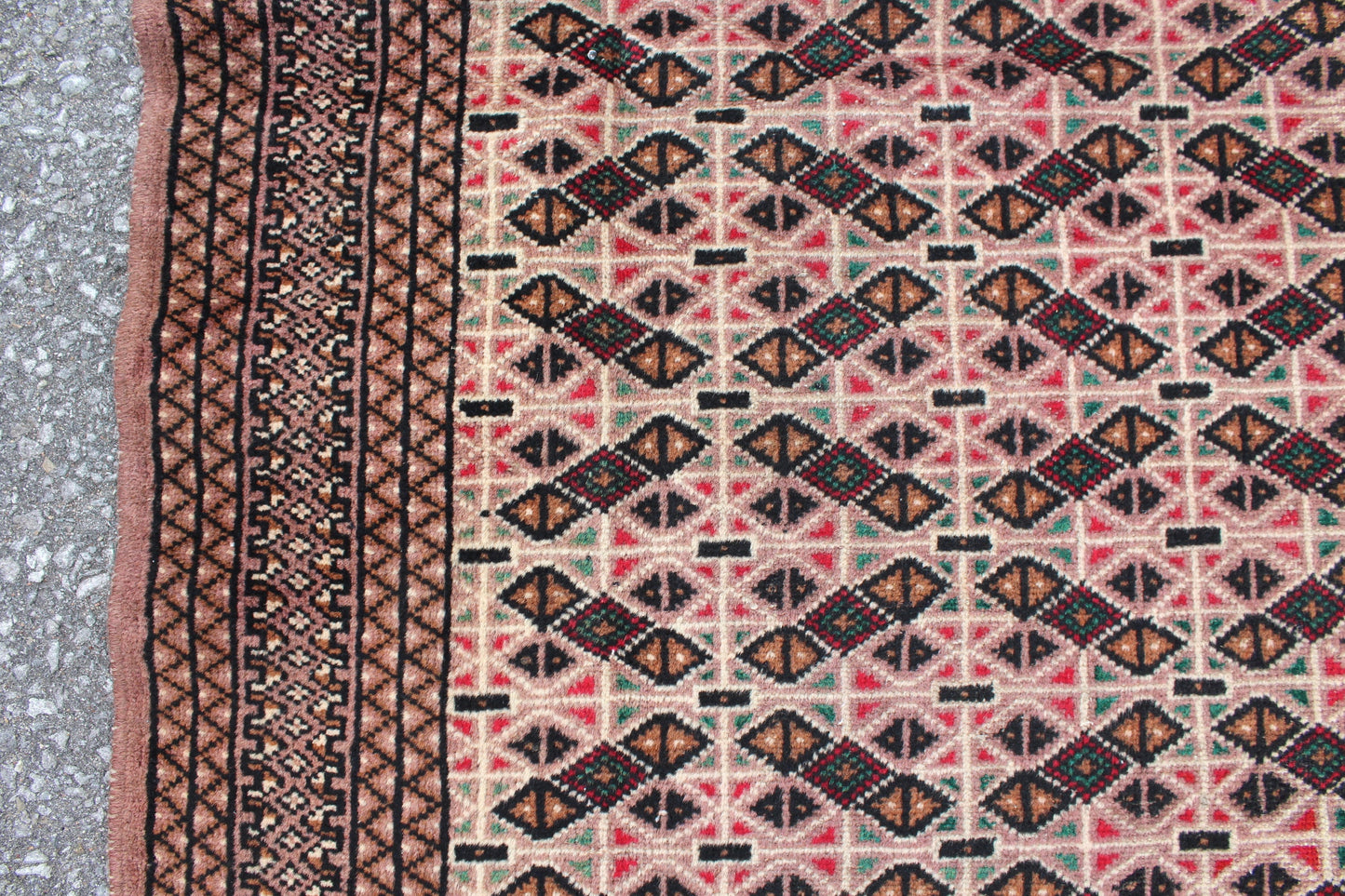Light Pink Brown Rug with Repetitive Geometric Design | Hand Knotted Turkish