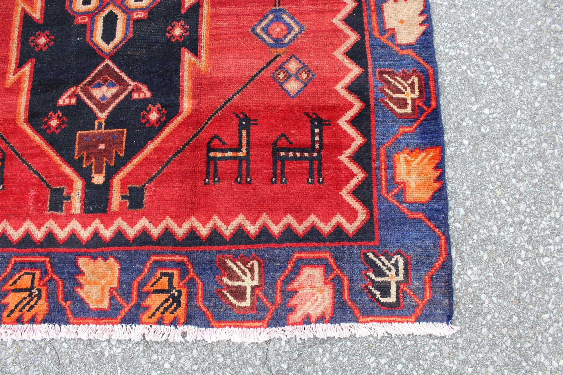 Red Tribal 4x6 Southwestern Style Area Rug with Blue Border