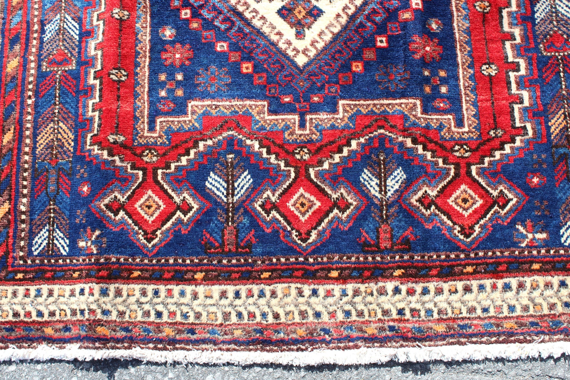 Red Blue 5x7  Vintage Rug | Tribal Oriental Persian Rug | Kazak Bohemian Rug | Handmade Rug | One of a Kind Rug
