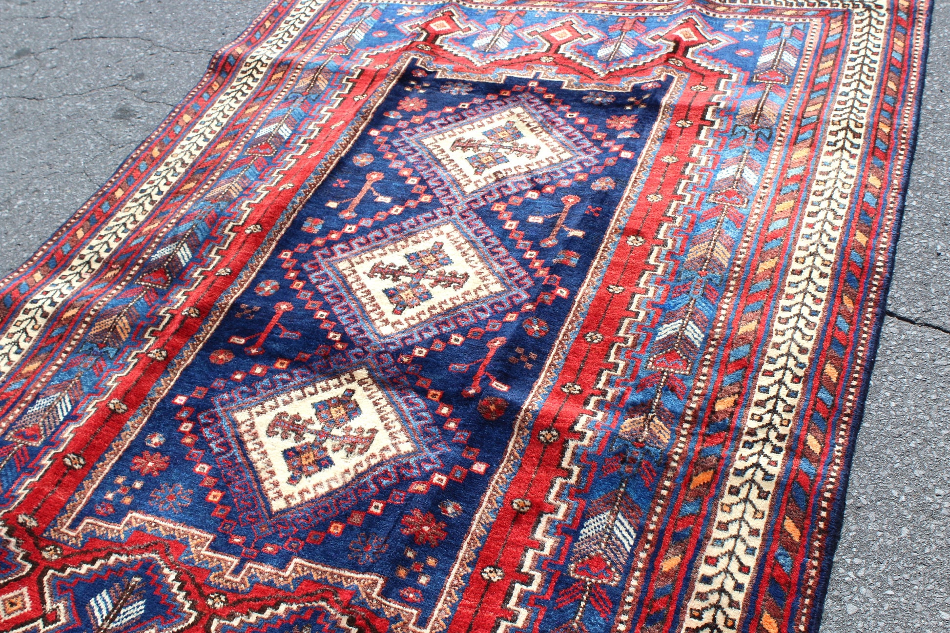 Red Blue 5x7  Vintage Rug | Tribal Oriental Persian Rug | Kazak Bohemian Rug | Handmade Rug | One of a Kind Rug