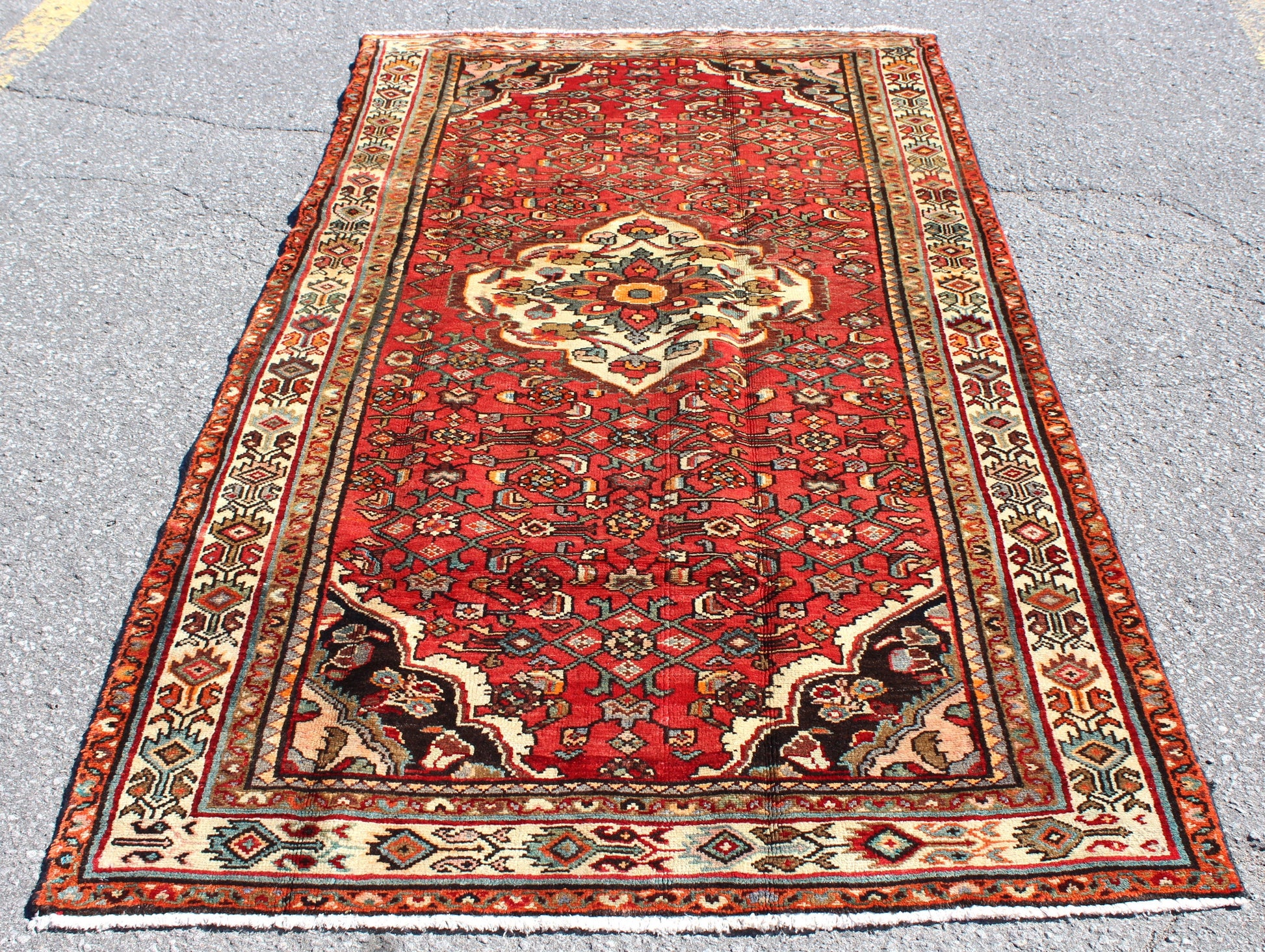 Red 4x8 Vintage Rug | Tribal Oriental Persian Rug | Kazak Bohemian Rug | Handmade Rug