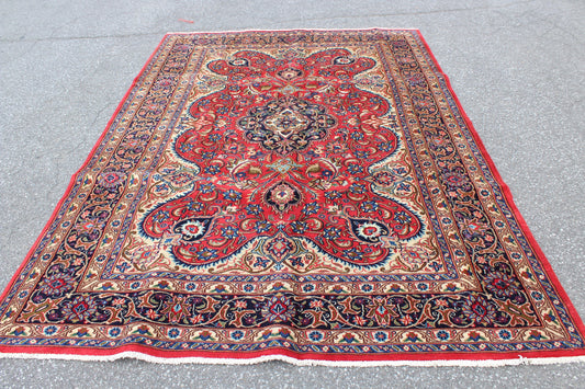 Red Blue 7x10 Vintage Rug | Tribal Oriental Persian Rug | Kazak Bohemian Rug | Handmade Rug