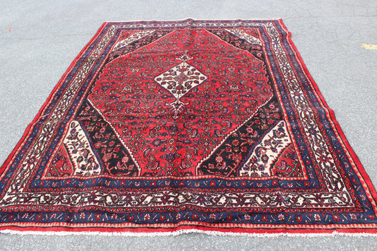 Bright Red Persian Style 7x10 Rug | Vintage Handmade